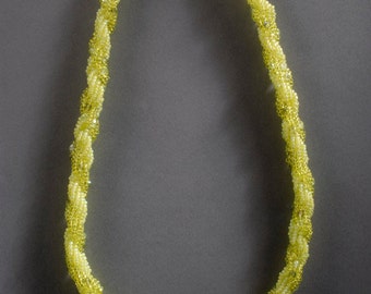 Twisted rope beadwork necklace in chartreuse green