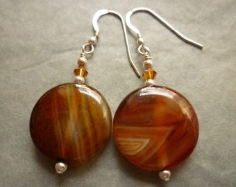 Disc-shaped agate earrings with sterling silver earwires