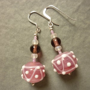 Pink lampwork glass earrings with sterling silver earwires
