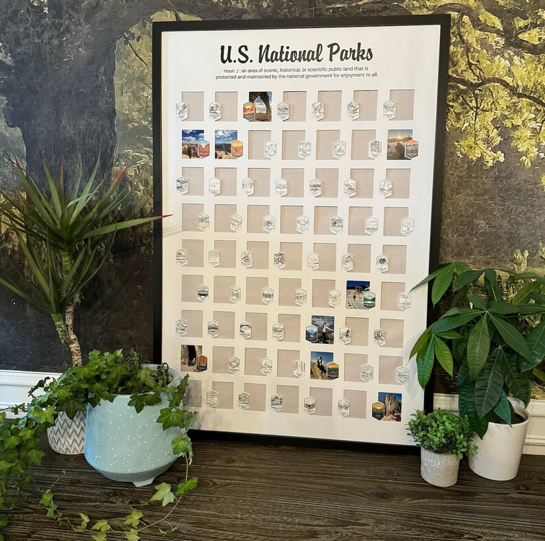 US National Park Tracker - 63 Window Matboard with Frame (24x36)