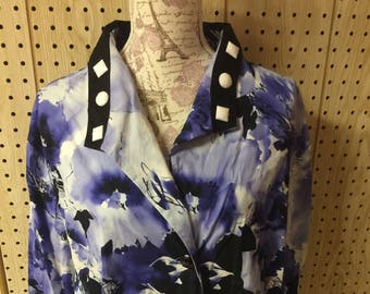 Blue White Watercolor Jacket Button Front Women's Jacket Vintage Jacket Plus Size 26 W Women's Jacket Ladies  jacket Ladies Coat Spring