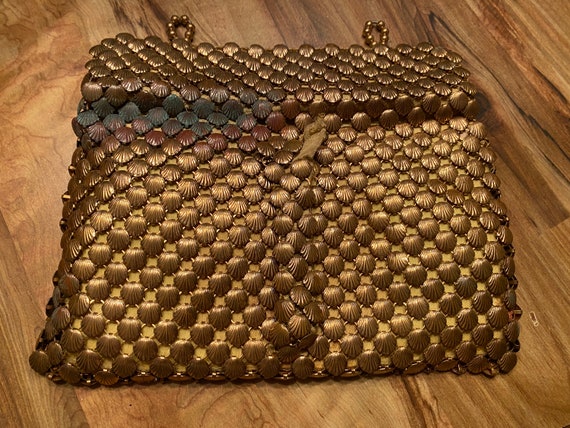 Gold Shell Metal Mesh Evening Purse . Clutch Purs… - image 6