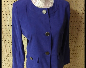 Vintage Blue Petite Size 8 Women's Jacket .  Long Sleeve . Ladies Jacket . Casual Jacket . Button Down Jacket . Petite Jacket . Blue Jacket