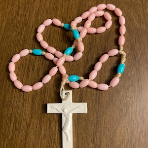 Vintage Rosary Blue & Pink Plastic Bead 16&quot;