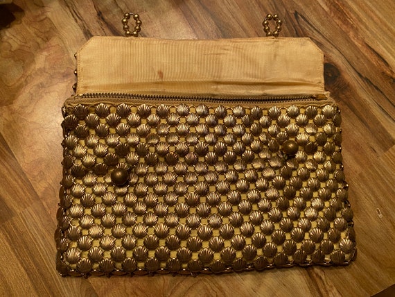 Gold Shell Metal Mesh Evening Purse . Clutch Purs… - image 4