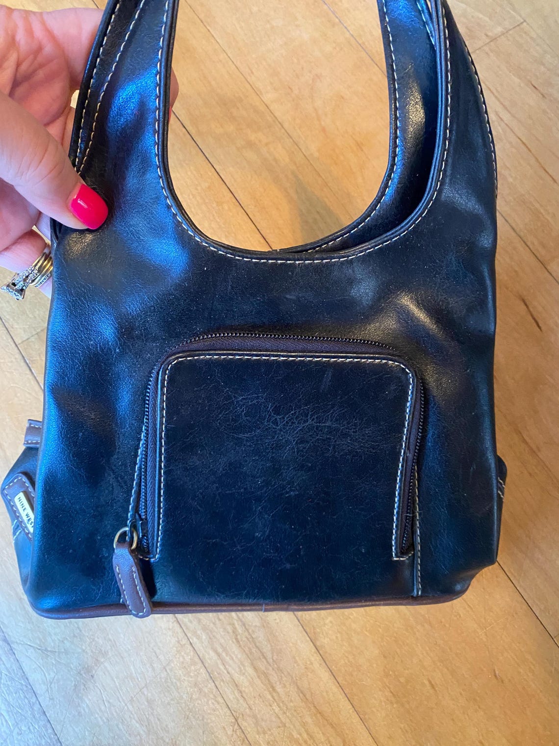 Vintage Nine West Faux Leather Purse, Brown Tones Double Strap Handbag . Gift, foto 2 di 5