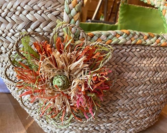 Vintage Hand Woven Straw Raffia Wicker Beach Tote Market Bag Boho/MCM . Retired Benetton . Shopping Bag . Sun Tote Unused . preowned . Lake