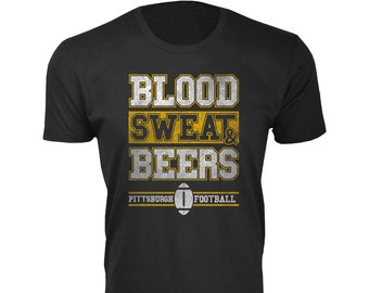 Xtreme Apparel Pittsburgh Football Fans Blood Sweat Beers T-Shirt – Black Fan Tee For Men, Sizes S-5XL