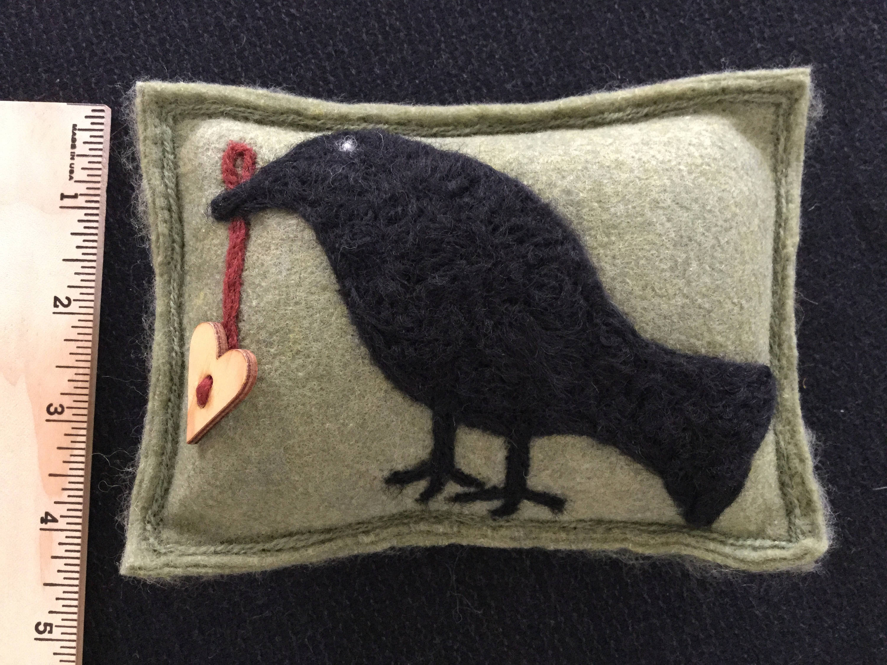 Hand Needle Felted Primitive Black Crow W/ Wooden Heart Maine Etsy