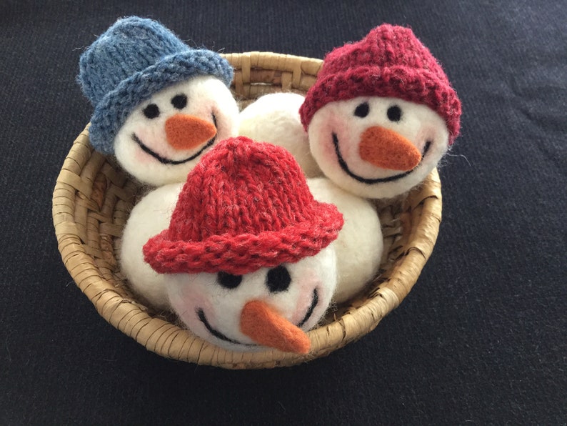 Needle Felted Snowballs W/hand Knit Wool Hats Ornaments | Etsy