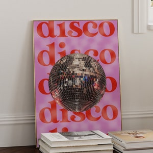 Disco Ball PRINTABLE Y2k aesthetic wall art avant basic panic! at the disco ball decor poster pink red color block disco queen