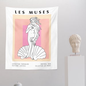 Greek Goddess 4 Tapestry | Fabric Wall Hanging Midcentury Modern Greek Statue Bust pink red | Minimalist Textile Wall Hanging Tapestries