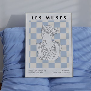 Les Muses checkered ART PRINT pastel blue Greek bust statue art Les Muses Artwork abstract Greek Museum Poster Poster Modern Wall Art Poster