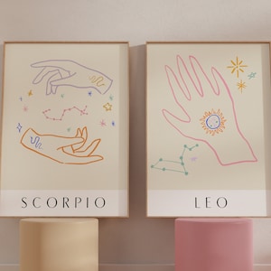 Zodiac ART PRINT star sign Astrology poster Leo Aquarius museum poster beige zodiac art neutrals Scorpiowall art picasso midcentury modern