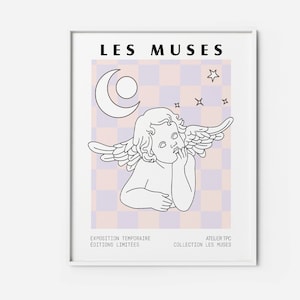 Les Muses Checkered PRINTABLE pastel pink lilac Angel Cherub art Y2k decor Greek Museum 90s Wall Art Poster Living room wall art modern