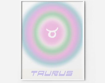 Taurus Zodiac Aura PRINTABLE | Astrology poster aura gradient color block 90s y2k star sign prints