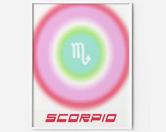Scorpio Zodiac Aura PRINTABLE | Astrology poster aura gradient color block 90s y2k star sign prints