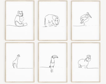 Set of 6 Nursery PRINTABLE Wall Art Animal Print Line - Etsy Set of 6 Nursery PRINTABLE Wall Art Animal Print Line - Etsy
