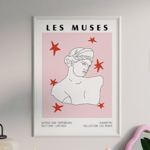 Les Muses 3 ART PRINT Greek bust statue art pink red Artwork abstract Greek Museum Poster living room wall decor Danish Pastel Aesthetics