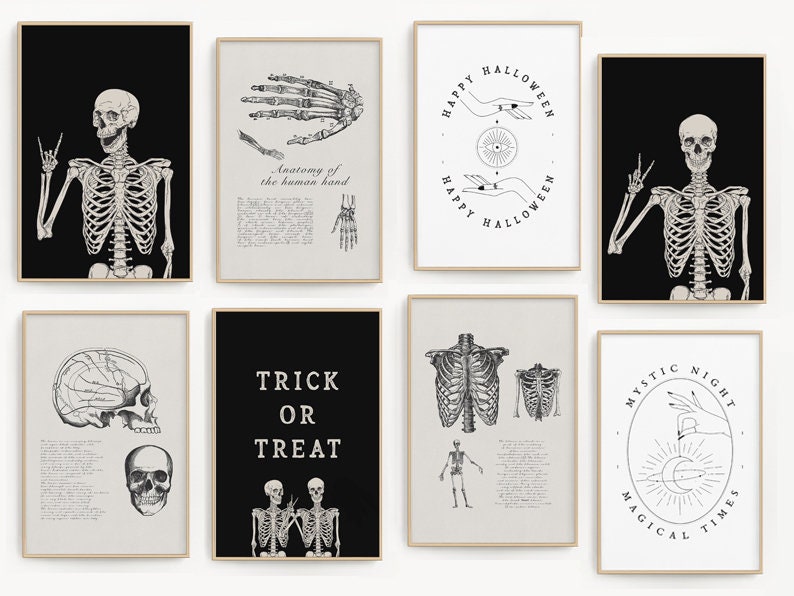 Halloween Art MEGA Bundle PRINTABLE | Set of 10 halloween printable art prints skeletons | Minimalist Gallery Wall stylish halloween artArt 