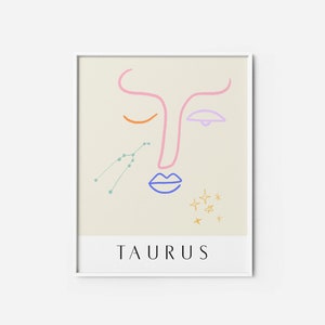 Taurus Zodiac PRINTABLE | Astrology poster Taurus museum poster beige zodiac art | Zodiac printable wall art colors mid century modern