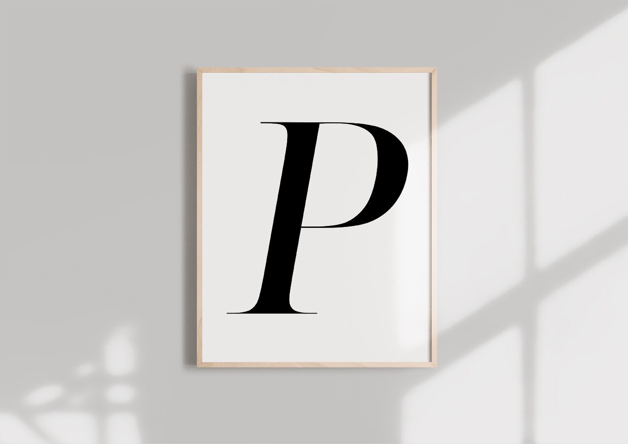 letter p printable black alphabet monogram letter typography etsy