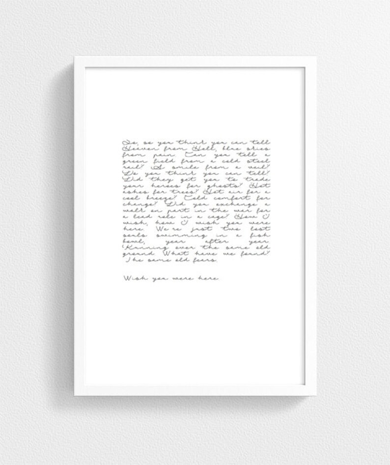 Wish You Were Here PRINTABLE Pink Floyd Paroles Affiche Etsy France