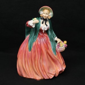 Excellent 8" Royal Doulton Lady Charmian figurine, HN 1949, porcelain Royal Dalton lady with a basket of flowers, vintage collector's gift