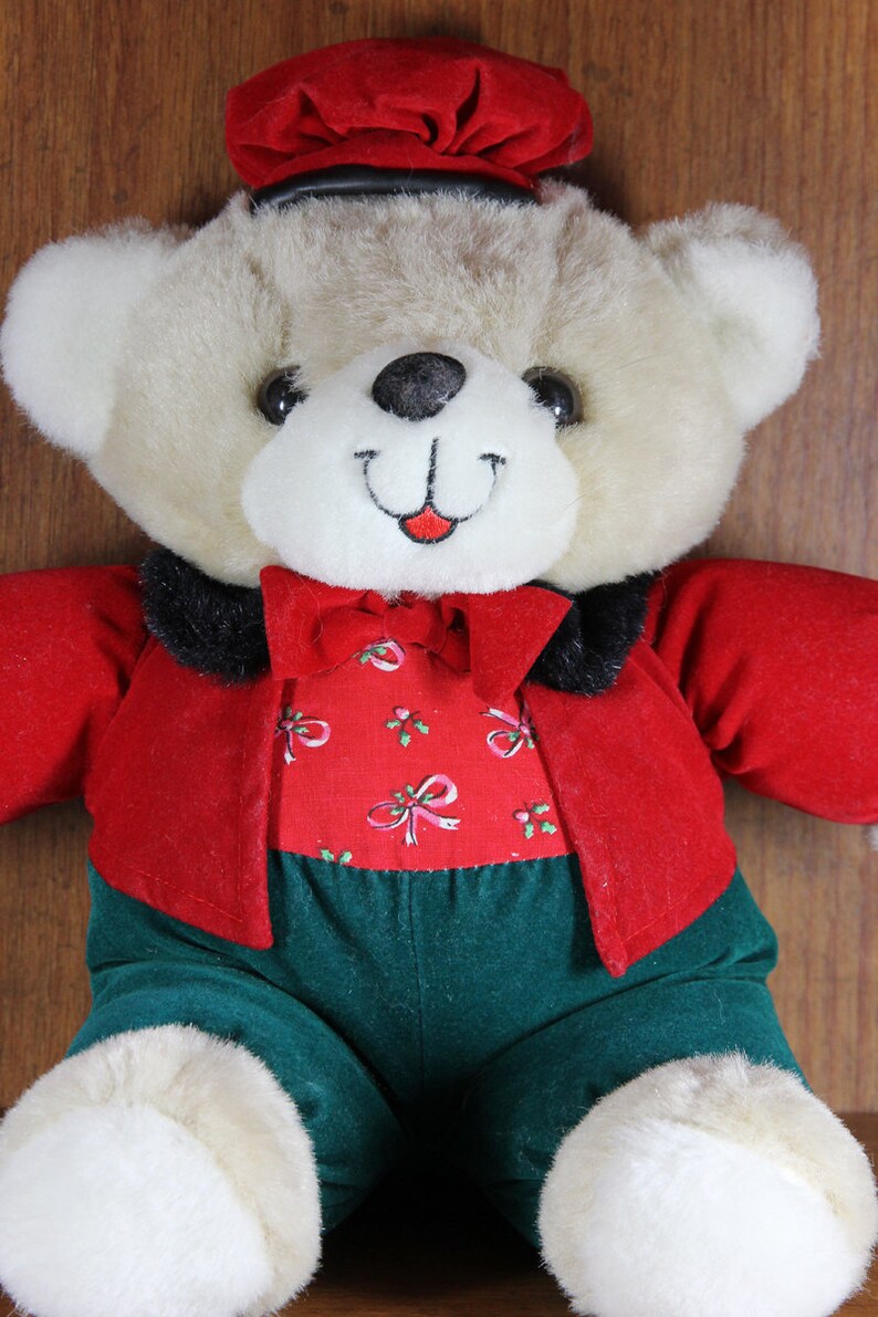 Dandee red and green teddy bear vintage stuffed animal plush | Etsy