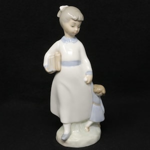 MINT 7 1/4&quot; Zaphir by Lladro Girl with Books and Baby Doll, retired porcelain school girl figurine, made in Spain, Lladro gift