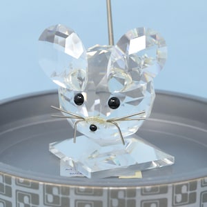 Very Nice IN BOX Swarovski 2.5&quot; tall crystal mouse figurine #7631 040 with wire tail and whiskers, large Swarovski mouse decor/ gift