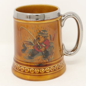 VERY NICE vintage Lord Nelson Pottery mug/ stein with an English man fishing out a boot, English pottery, funny vintage fishing gift