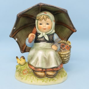 AS IS (repaired umbrella) Hummel Smiling Through figurine #408/0, TMK6, porcelain Hummel girl with an umbrella, vintage Goebel Hummel 408