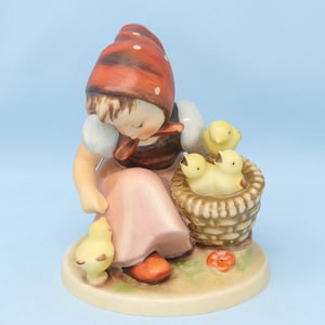 Large MINT Hummel Chick Girl figurine #57/1, TMK5, 4 3/8" tall, porcelain Goebel figure, 1970s, vintage Hummel figurine, girl with chicks