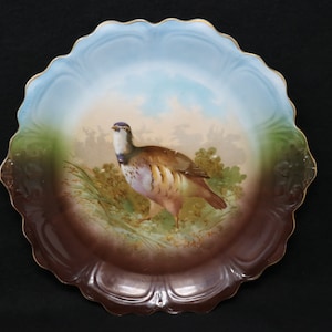 RARE Antique 12.5" round platter, Z. S. and Co. Bavaria, Zeh Scherzer decorative plate with bird, German china, large cabinet display plate