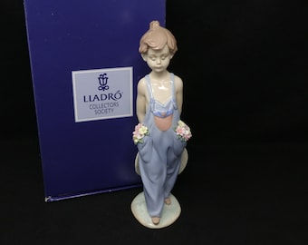 PERFECT IN BOX 10" Lladro Pocket Full of Wishes figurine #7650, retired Lladro figure, boy with flowers in his pockets, Lladro gift