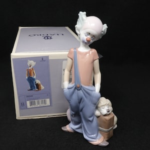 Lladro clown MINT IN BOX Destination Big Top #6245, 8&quot; tall retired Lladro figurine, porcelain circus clown with a puppy, Lladro gift