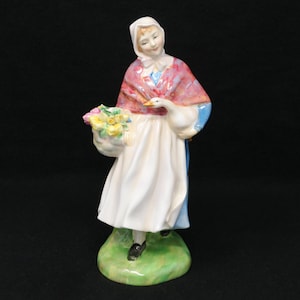 RARE AS IS (old hairlines) 7.5" Royal Doulton Market Day figurine, Hn 1991, woman with basket of flowers, Royal Dalton lady