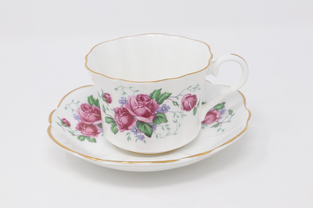 MINT English Castle Tea Cup With a Saucer Pink Roses Design Etsy