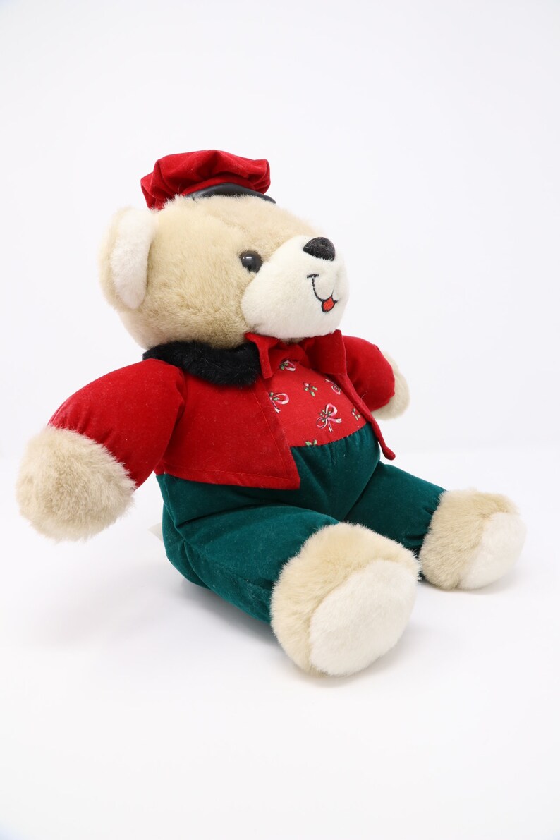 Dandee red and green teddy bear vintage stuffed animal plush | Etsy