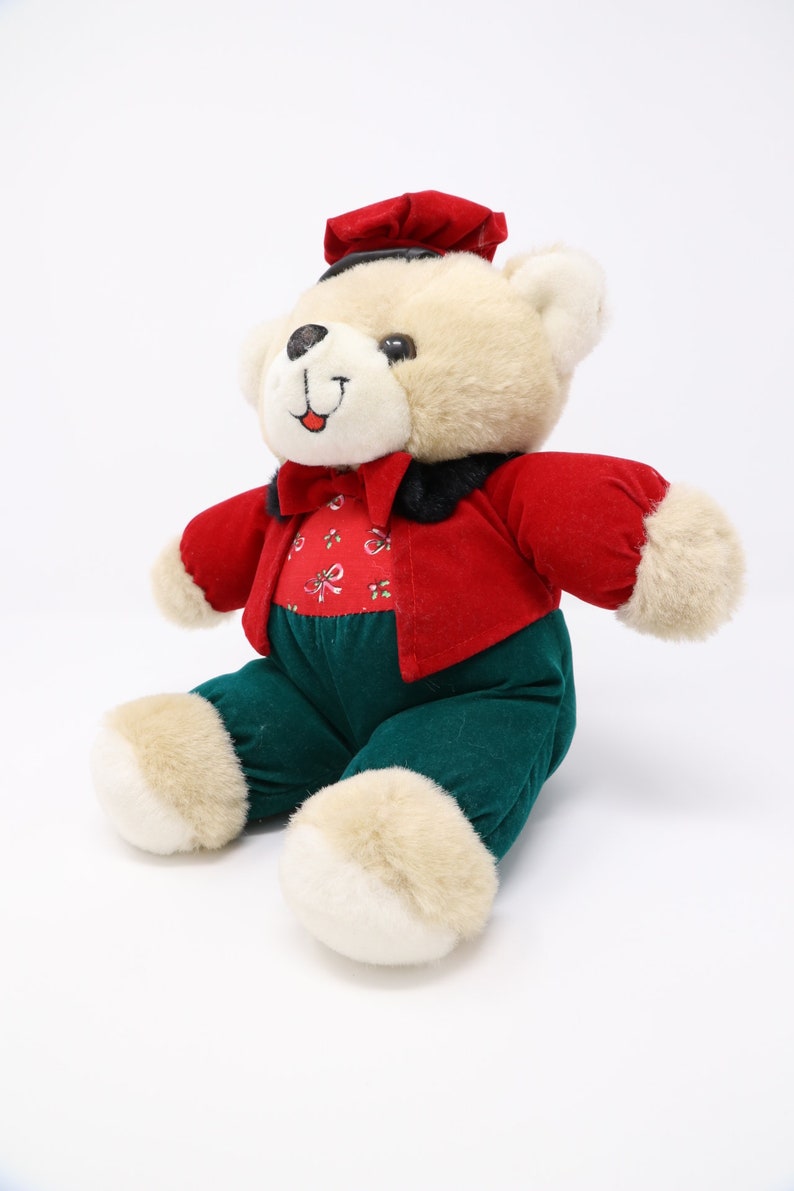 Dandee red and green teddy bear vintage stuffed animal plush | Etsy