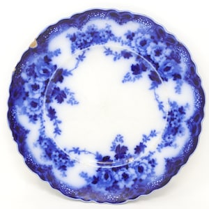 AS IS (small chips) 7 3/4&quot; Alfred Meakin flow blue Devon plate, antique blue and white china, floral pattern, Royal Semi-porcelain, England