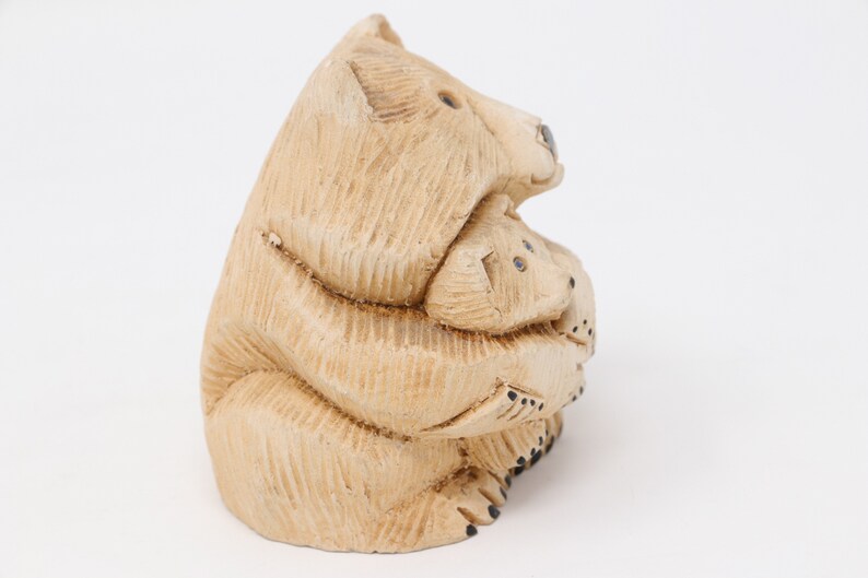 2.75 tall animal sculpture Artesania Rinconada bear with a cub figurine collectible vintage bear hand carved in Uruguay AR clay carving
