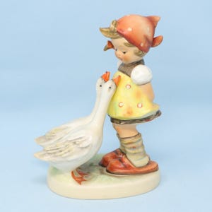 MINT 5&quot; Hummel Goose Girl figurine #47/0, TMK6, vintage Goebel porcelain, made in Germany, Hummel girl with geese figurine
