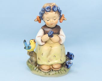 MINT 4.5" Hummel figurine #351, The Botanist, TMK7, vintage Goebel porcelain, Hummel girl with flowers and bird, adorable Hummel gift