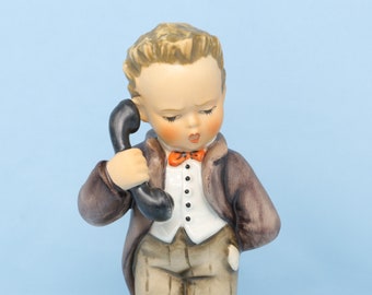 MINT LARGE 6.5" Hummel Hello figurine #124/1, porcelain boy talking on the phone, TMK6, Goebel boy with phone, vintage Hummel gift