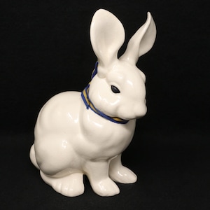 NICE AS IS (see details) 8&quot; tall white bunny rabbit figurine, porcelain bunny with a ribbon, white rabbit, animal figure, Easter decor