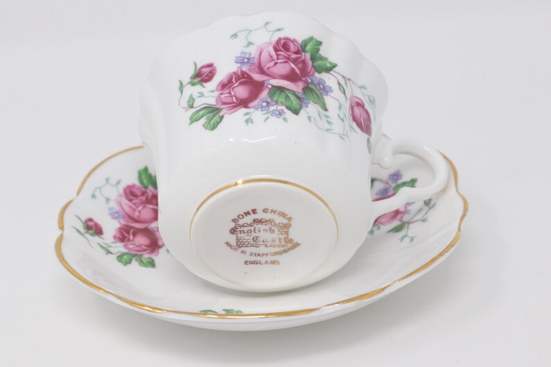 MINT English Castle Tea Cup with a saucer pink roses design Etsy
