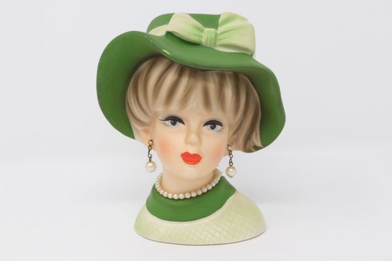 6 Green Napco Lady Head Vase Vintage Napcoware C7494 Etsy