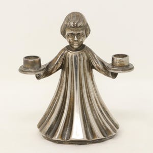 9,5 cm großer Engel Kerzenständer, versilbert Engel Figur, Vintage Weihnachtsdekoration / Geschenk, für kleine Kerzen